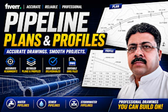 do water sewerage storm pipeline plan and profile drafting in autocad for ksa