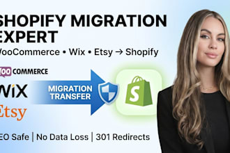 migrate woocommerce wix esty store to shopify with SEO 301 redirects