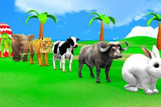 create 3d animal fountain crossing animation video for kids