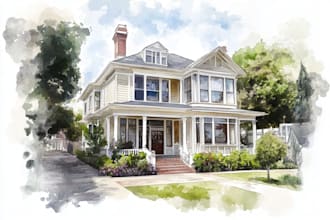 draw a watercolor house
