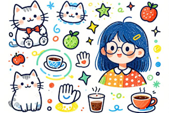 draw line art hand drawn doodle illustration, icons