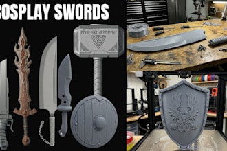 design custom 3d cosplay swords anime swords and weapon stl file for 3d printing