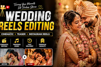 edit cinematic wedding reels, teasers, and instagram reels