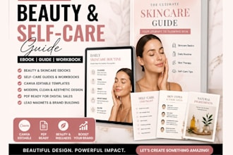 design beauty self care guide ebook, skincare canva PDF therapy workbook