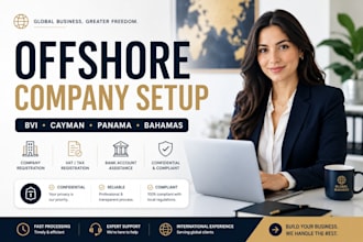 do offshore company registration in bvi, cayman, panama with bank account setup