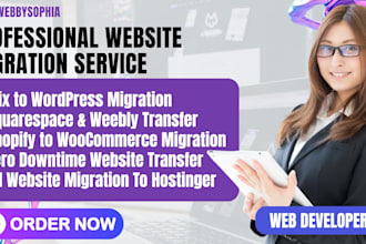 migrate transfer redesign wix squarespace shopify weebly to wordpress hostinger
