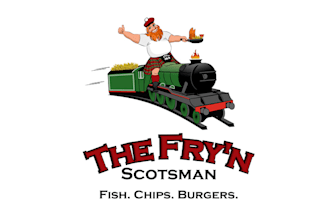 create a fun comic logo for our fish and chip shop
