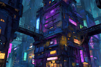 make a illustration of futuristic cyberpunk city