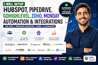 setup pipedrive, hubspot, zoho, gohighlevel CRM automation