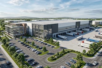 design premium photorealistic 3d architectural rendering for warehouse building