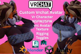 do custom vrchat avatar, vrc avatar nsfw furry avatar vr character