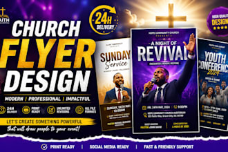 design same day church revival flyer or sunday service flyer
