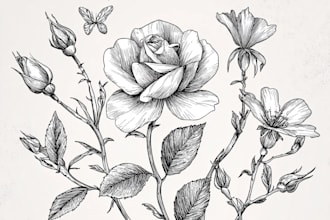 do best botanical line art illustration