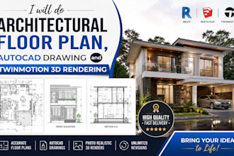 do architectural floor plan, autocad drawing and twinmotion 3d rendering