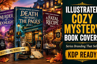 design an illustrated cozy mystery book cover for your cozy mystery book series