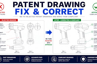 patent drawings cad conversion utility patent filing design patent exploded view
