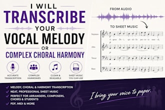 transcribe vocal melody or satb choir harmony to sheet music