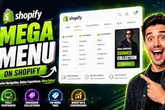 create shopify mega menu design, shopify collections setup fix shopify menu tags