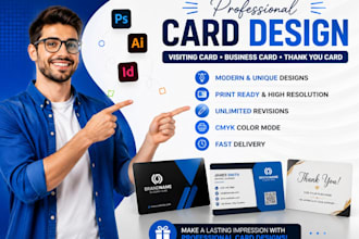 do professional visiting card design, business card, thank you card