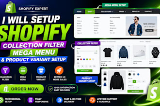 setup shopify collection filter mega menu and product variant setup