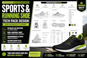 professional sports and running shoe tech pack design for manufacturing
