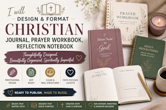 design christian journal, prayer workbook, reflection journal formatting