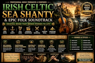 irish celtic, sea shanty, folk and cinematic soundtrack, folk music, tech house