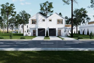 cgi residential unit apartment, modern duplex house, surburban housing 3d render