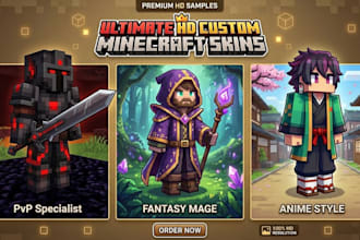 design HD custom minecraft skins for pvp, smp servers and content creators