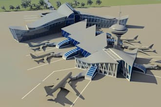 design detailed airport master plan, terminal 3d, and aviation hangar