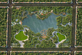redesign landscape master plan, urban plan park, site road network, city develop