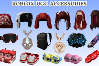 make custom roblox ugc accessories, 3d assets, hairs, chains, shoes, ugc outfits