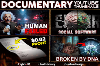 design high CTR documentary youtube thumbnails for history, science, true crime