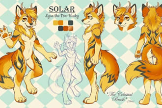 draw custom furry reference sheet fursona, plushie character design and oc sheet