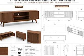 design 3d and 2d shop drawings for furniture woodworking