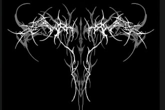 hand drawn custom cyber sigilism and blackwork design for tattoo and clothing