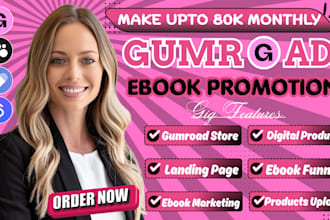 design gumroad ebook store, sales funnel and landing page for ebook marketing