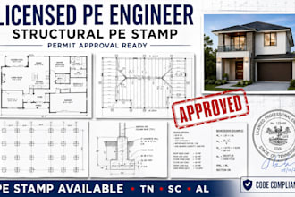 licensed structural engineer pe stamp for tennessee, south carolina, alabama