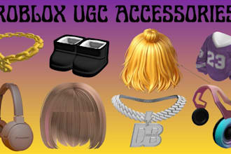 make custom roblox ugc accessoriec, layere clothing, hats, chain, hair, necklace