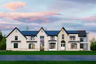 buildup villa house exterior,modern house rendering,cgi landscape yard design