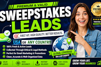 provide premium first hit sweepstaks leads, valid leads for USA or any country