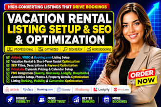 setup and optimize airbnb listing, lodgify, pricelabs, vrbo, guesty for bookings