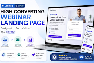 design webinar landing page, online course registration page in landingi