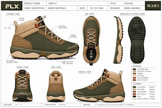 make and size grade shoe, sneaker, or shoe flat sketch and tech packs