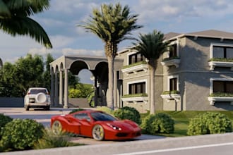 republish luxury residential villa,private homeowner design, 3d redraw driveways
