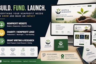 design nonprofit website charity logo, grant writing donation website