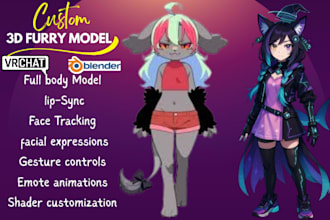 do 3d furry nsfw model, anime vrchat avatar, 3d vtuber model, character rigging