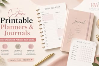 design printable planners, journals, trackers for productivity and organization