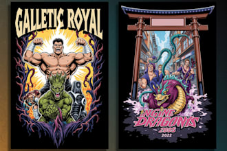create epic sports poster illustrations for boxing ufc and athletes