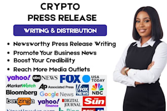 write and distribute crypto nft blockchain press release on top news sites